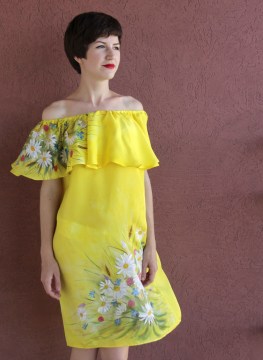 платье летнее РОМАШКИ, нат. шелк, 46 размер, свободная роспись